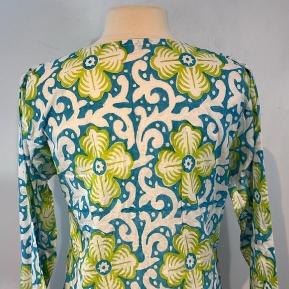 Vintage Barbara Gerwit 100% pure cotton turquoise/green tunic blouse size L - Picture 6 of 10